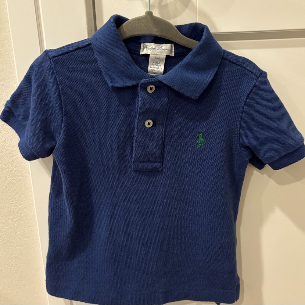 RALPH LAUREN Baby Boys Cotton Polo Short Sleeved Shirt in Navy Size 12M